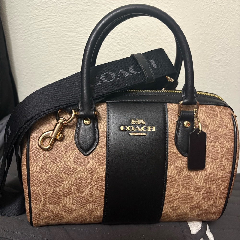 Coach Tan and Black Satchel Bag
